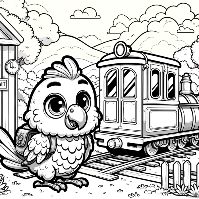Owl Train Design Coloring Page: Charming Owl Train Adventure - Color Page for Kids