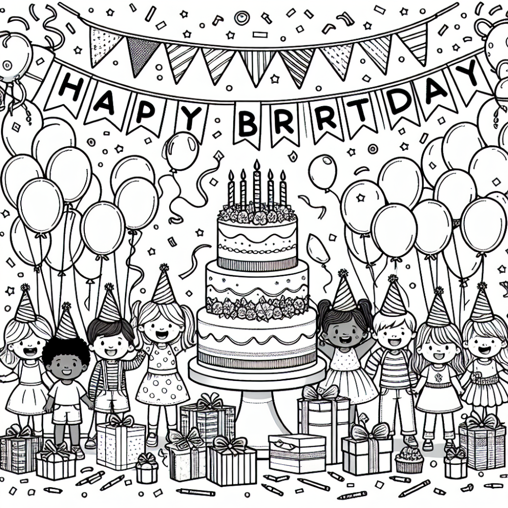 Coloring Page Birthday Party Color - Birthday Party Celebration 1 1000x1000 Crop 