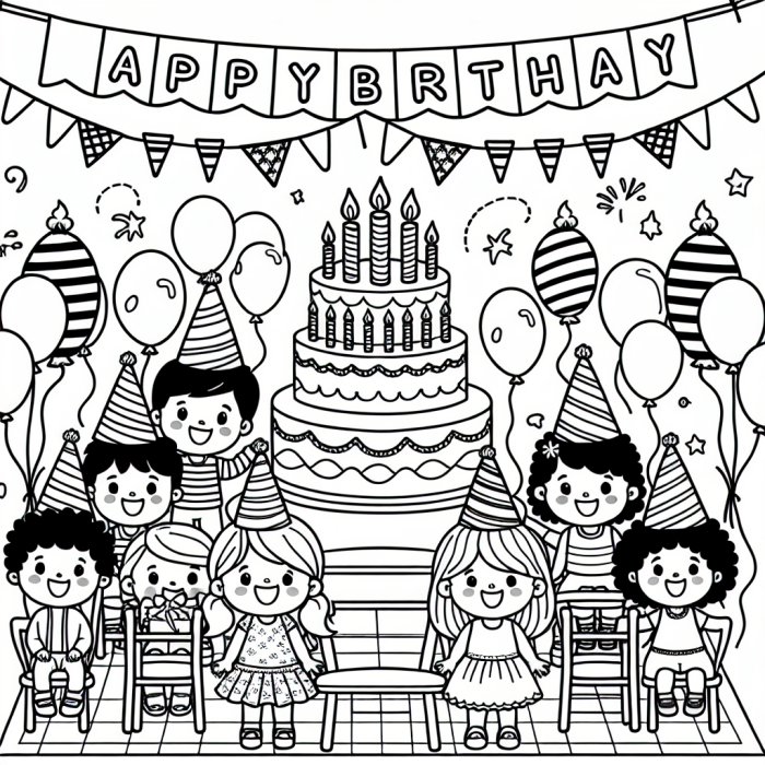 Coloring Page Fun Birthday Party - Kids Celebrating Birthday Party 700x700 Crop 