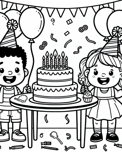 Birthday Party Color Sheet, Color Page for Kids