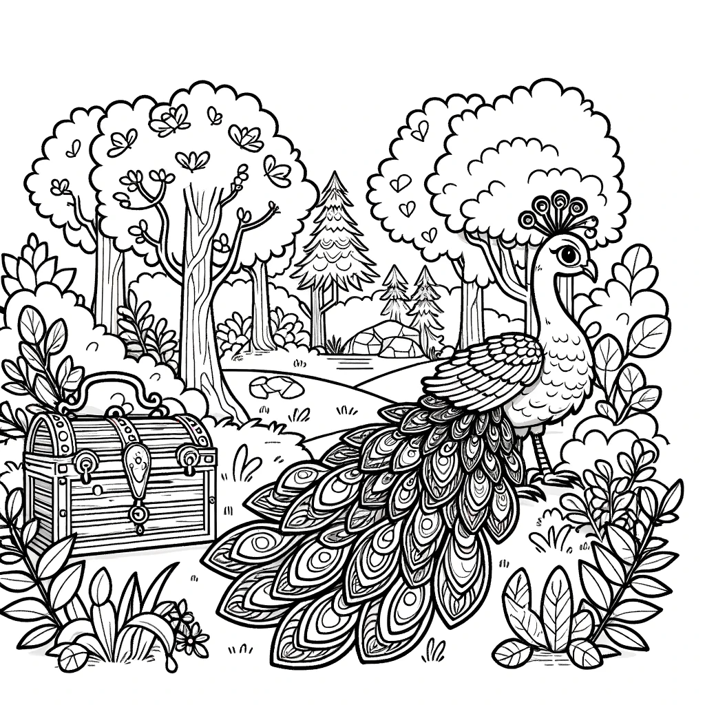 Detailed peacock color sheet, perfect for kids' creative coloring