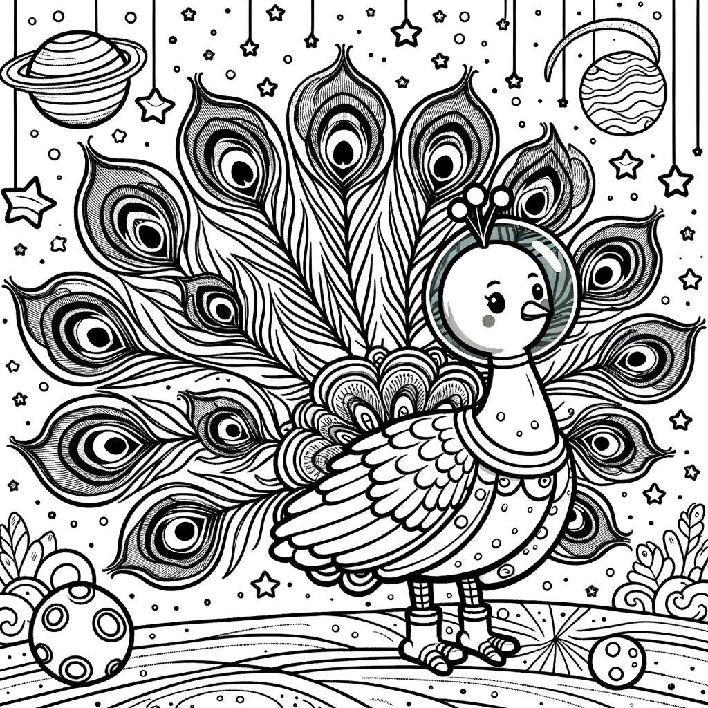 Intricate peacock color sheet for children's coloring activity