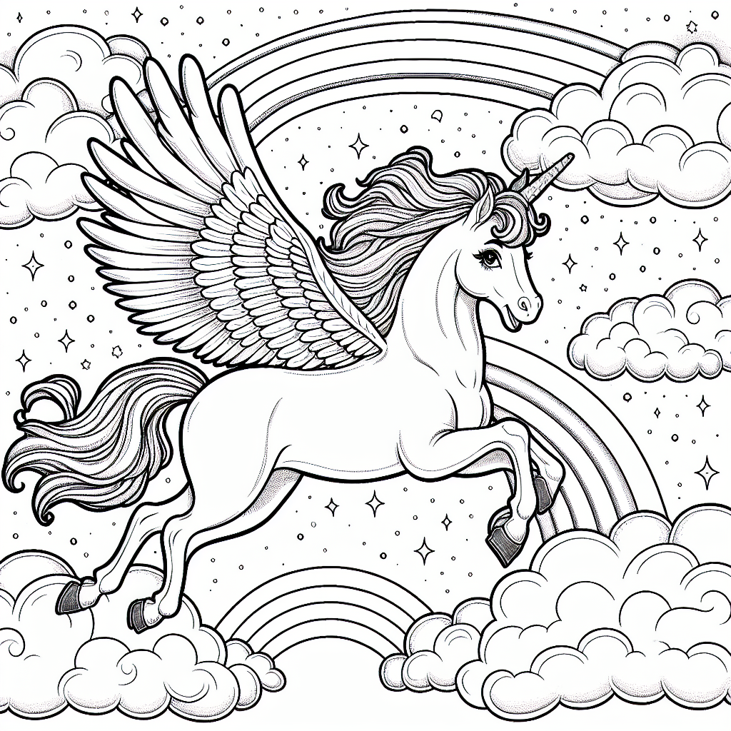 Mystical Unicorn Coloring Sheet for Kids