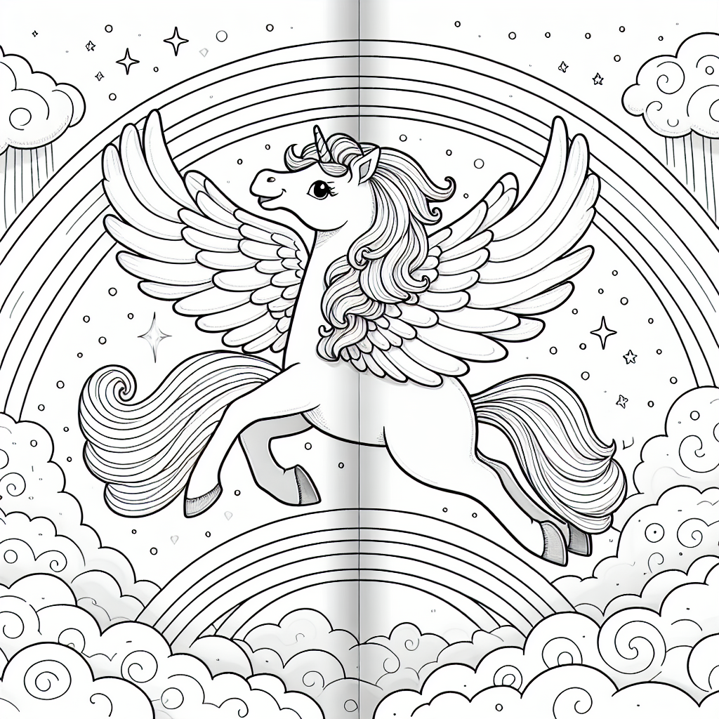 Enchanting Pegasus color sheet, color page for kids