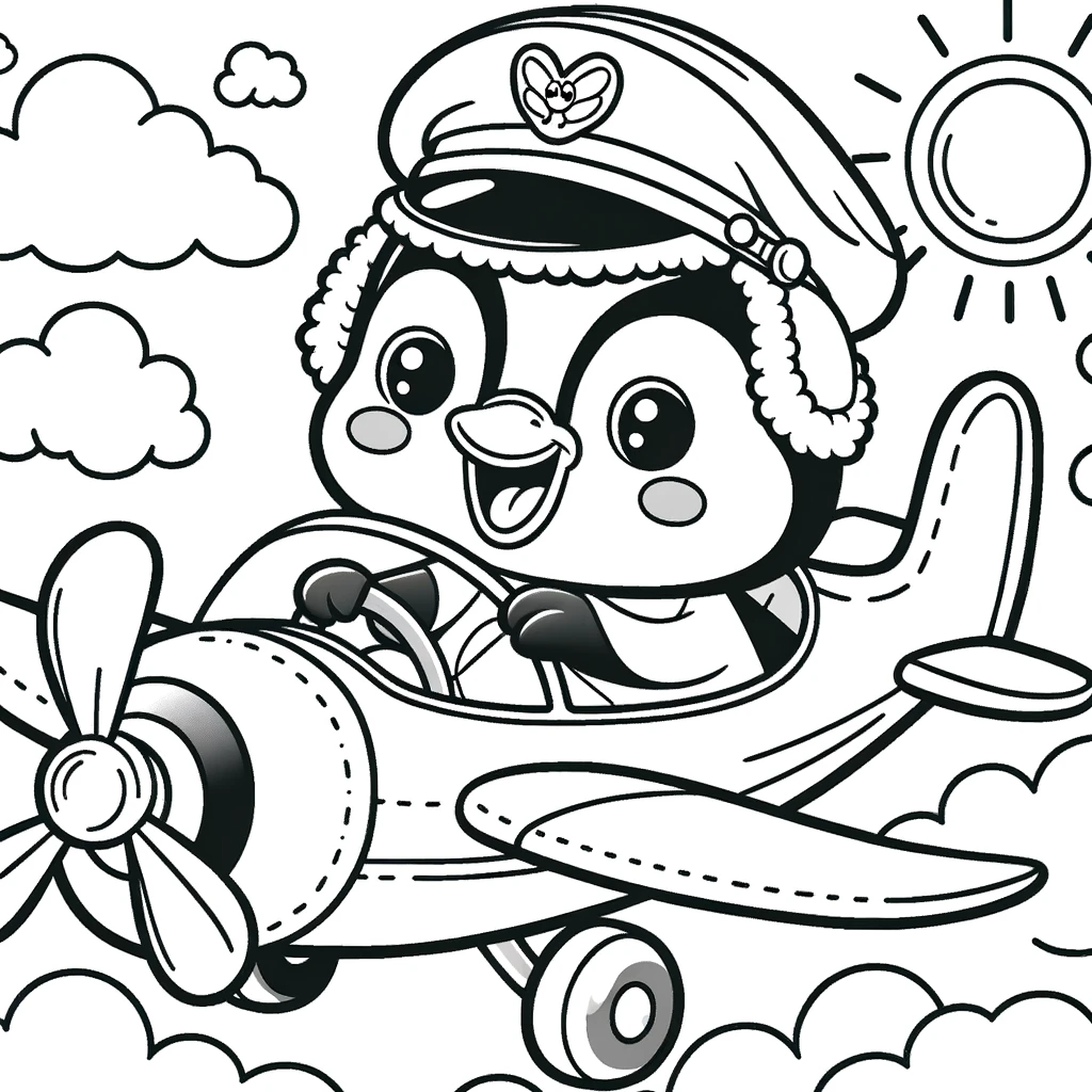 Coloring Page Penguin Pilot Adventure - Penguin Pilot Adventure