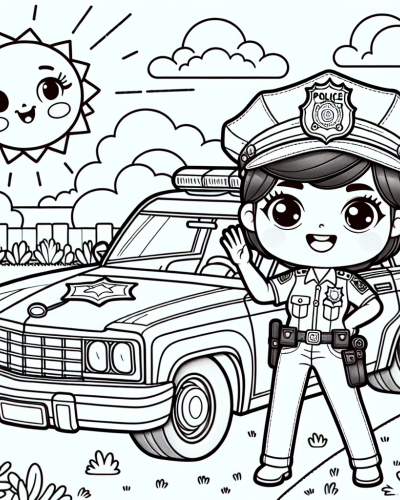 Cheerful police officer color sheet, color page