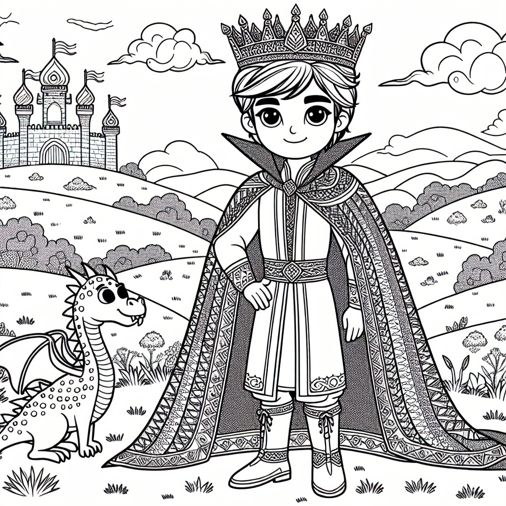 Prince with Dragon Color Sheet, Color Page