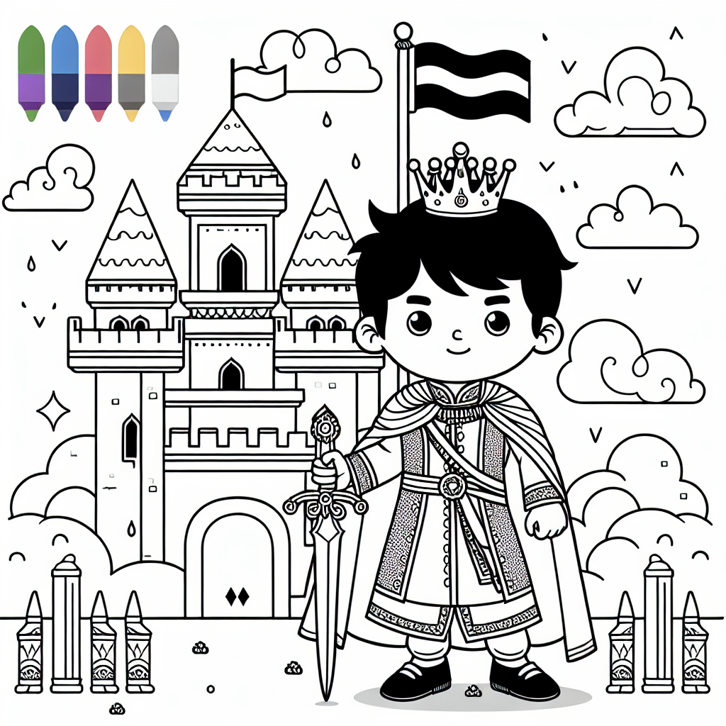 Prince with Castle Color Sheet, Color Page