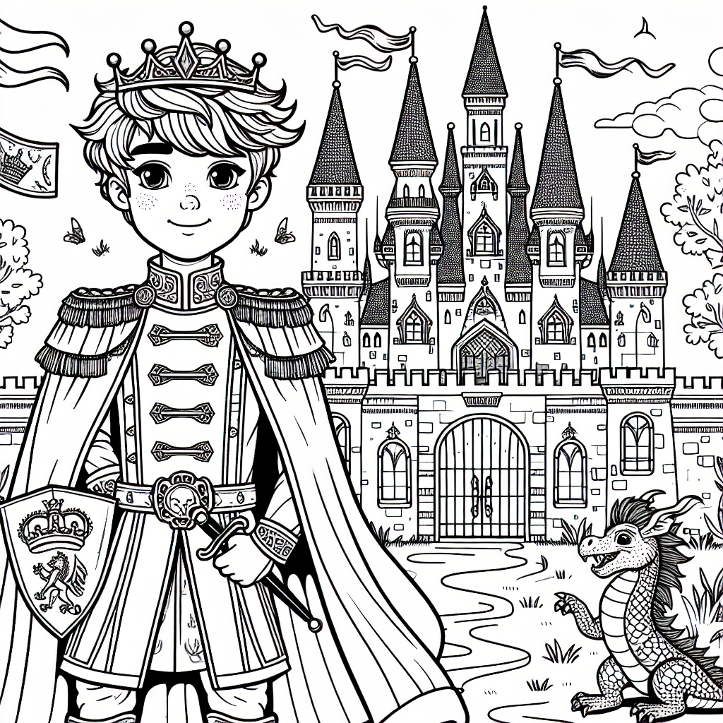Prince and Castle Coloring Sheet, Color Page for Kids