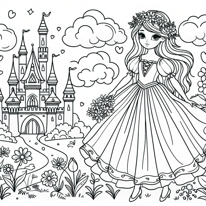Coloring Page: Enchanting Princess Color Page for Kids