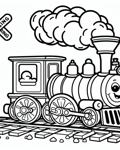Animated steam train color sheet, fun color page