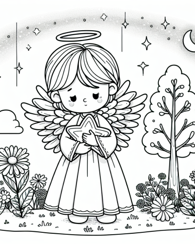 Angel Holding Star - Color Sheet, Color Page