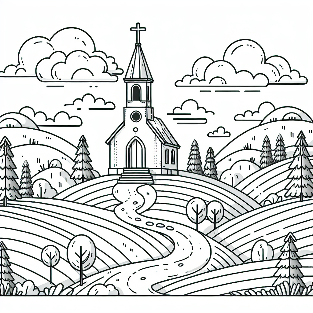 Chapel Landscape color sheet, color page