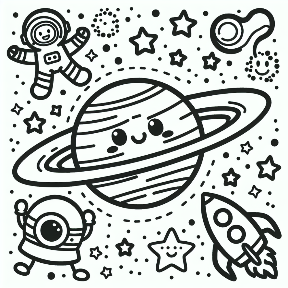 Coloring Page: Cute Space Color Page for Kids