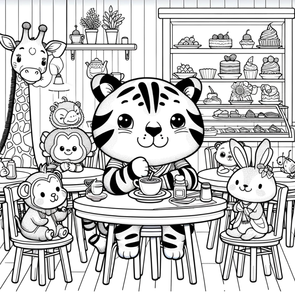 Coloring Page: Coloring Fun with Tea Time: Color Page for Kids
