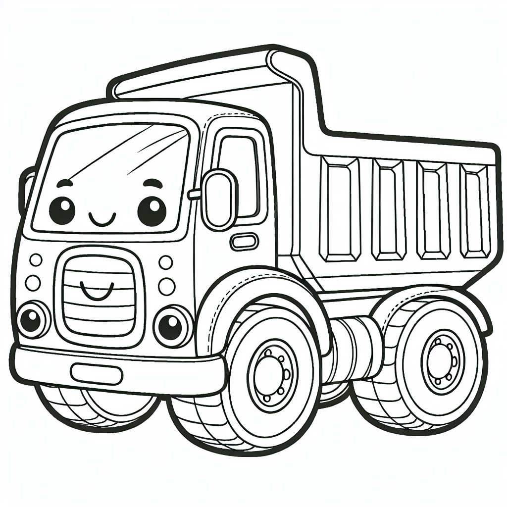 Dump Truck Color Sheet - Fun Color Page of a Smiling Truck