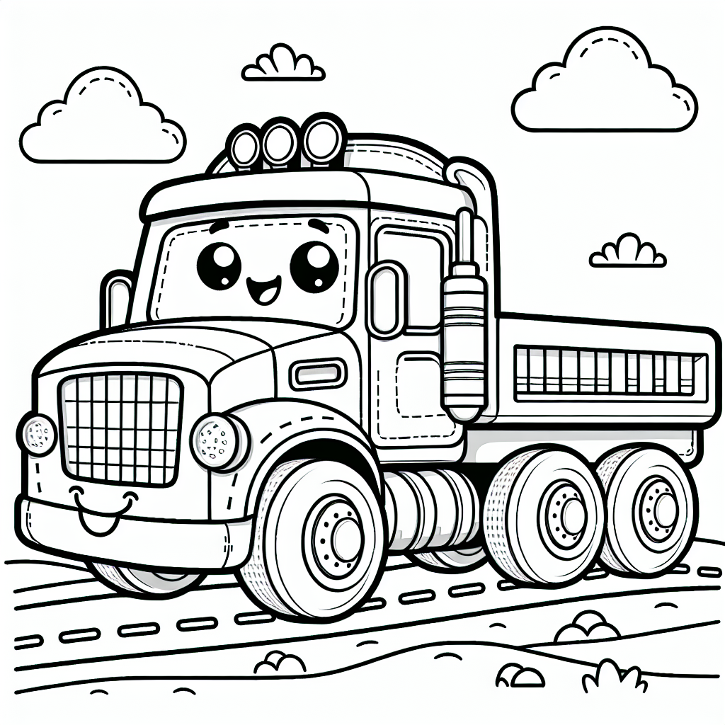 Cartoon Truck Color Page, Free Color Sheet for Kids
