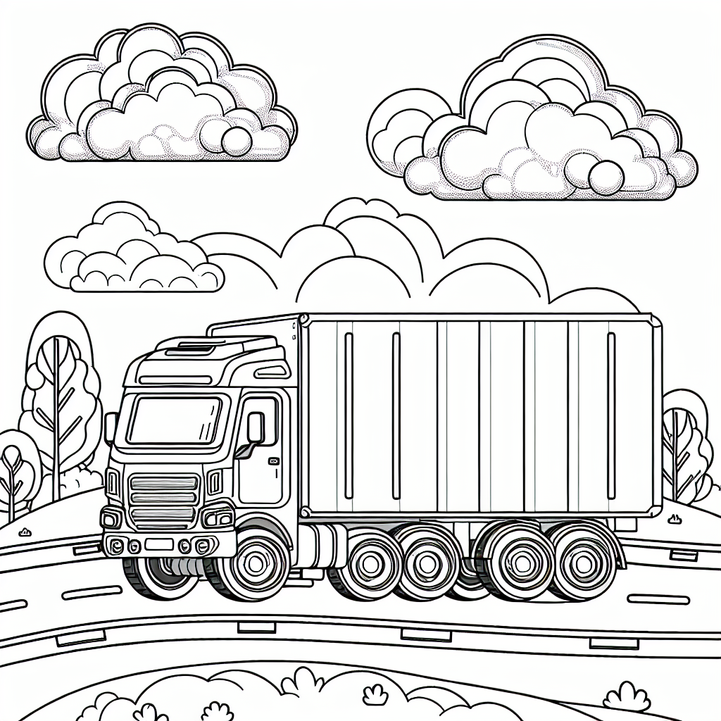 Truck Driving on a Road Color Sheet, Color Page for Kids
