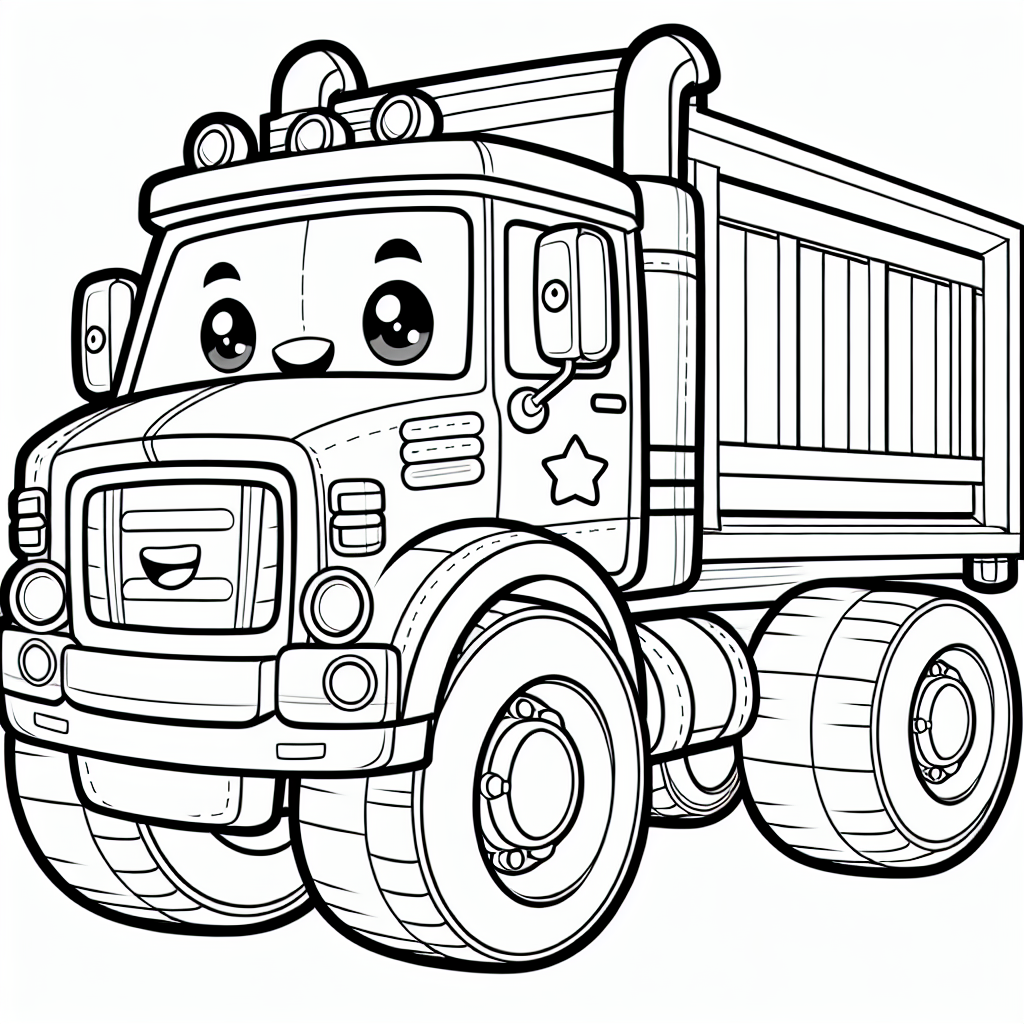 Color sheet of a happy dump truck, perfect color page for kids