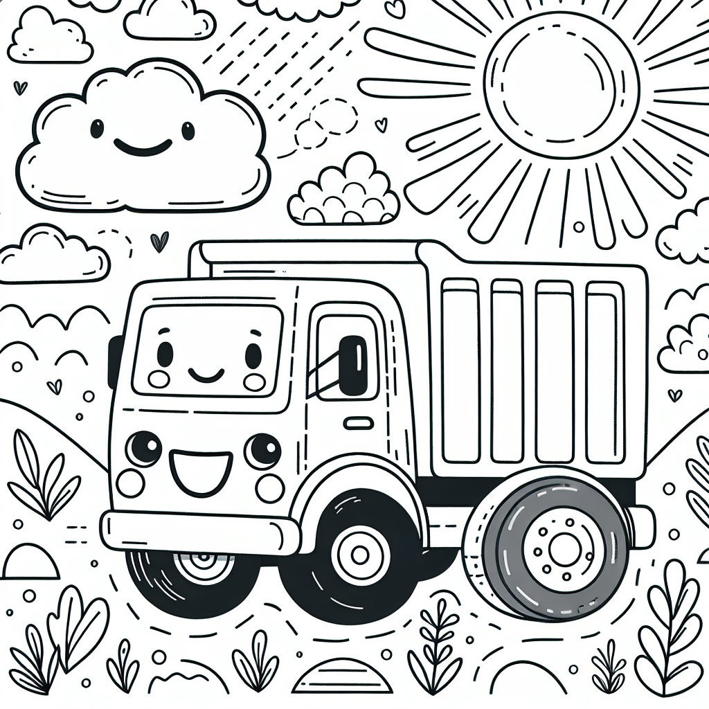 Happy truck color sheet, fun color page for kids