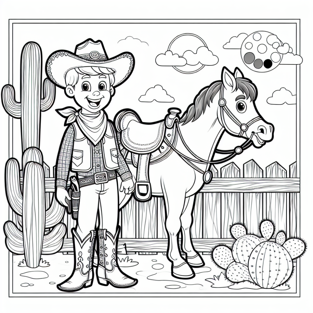 Coloring Page: Color Page for Kids Featuring Cowboy and Horse