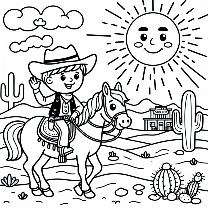 Coloring Page: Cowboy Riding Horse Color Page For Kids