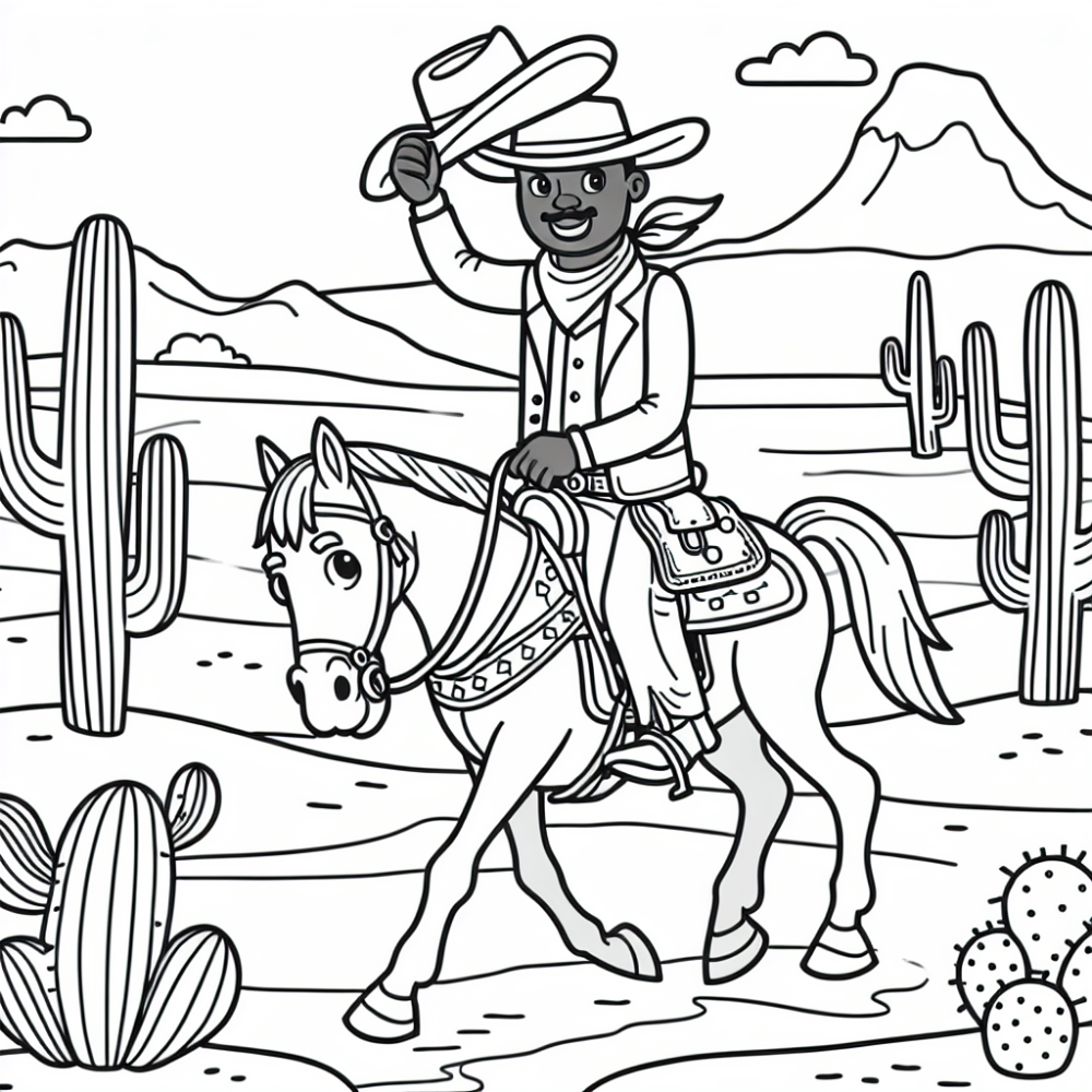 Coloring Page: Fun Cowboy Riding Horse Color Page For Kids