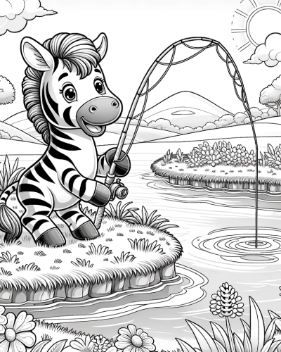 Animated Zebra Fishing - Free Color Sheet for Creative Fun