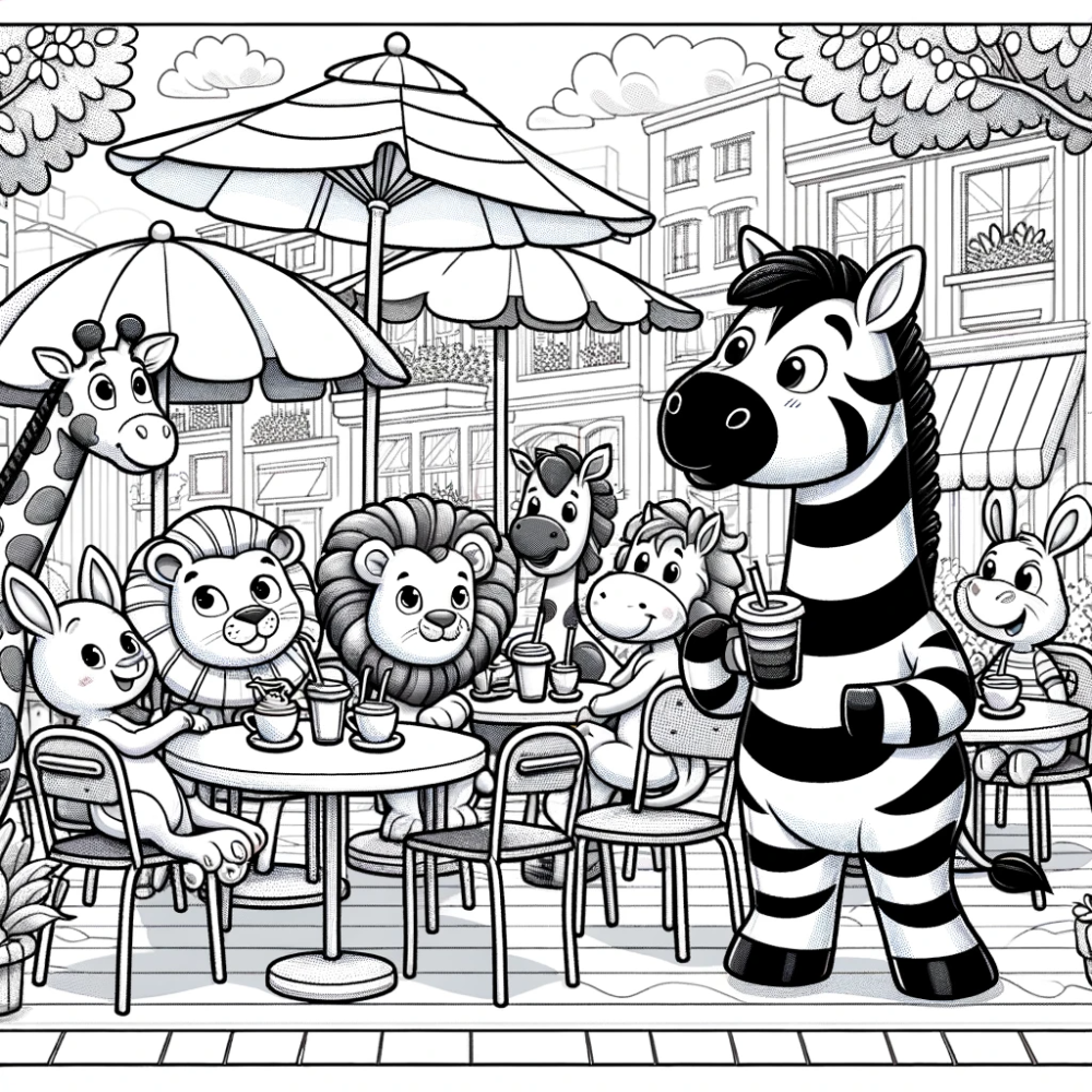 Coloring Page: Adorable Animals Tea Party - Color Page for Kids