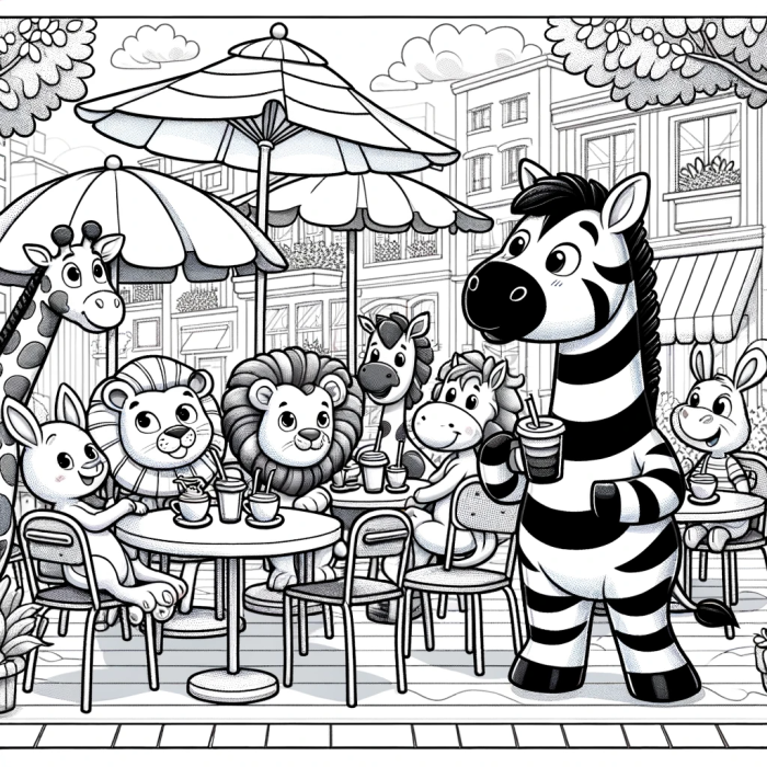 Coloring Page: Adorable Animals Tea Party - Color Page for Kids